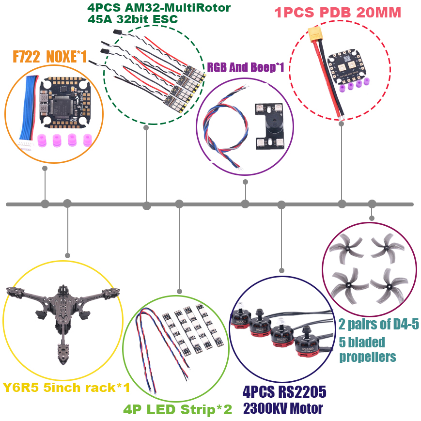 B-CUBE Y6R5 5inch FPV Drone Fr - Drone Kit Racing 评论和价格